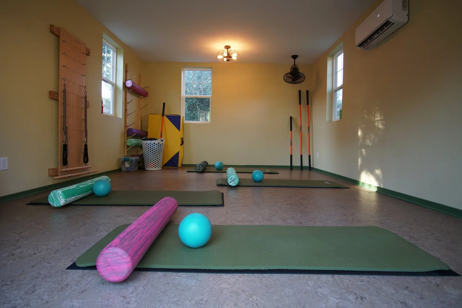 Pilates mats and props in the studio